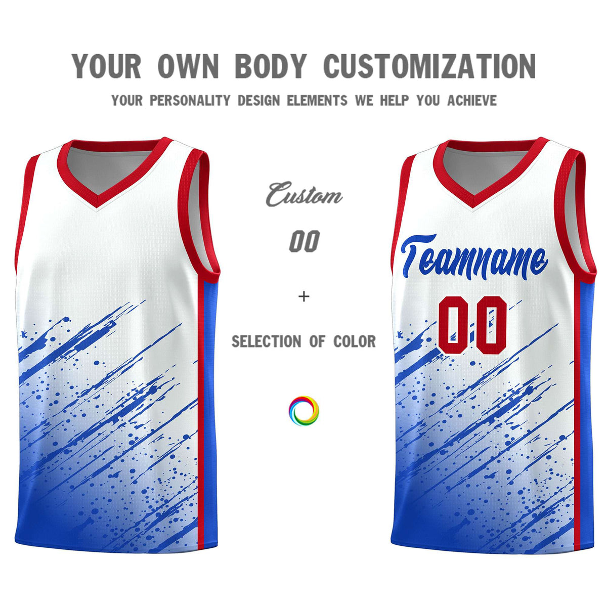 Custom White Basketball Kits With Royal Paint Graffiti