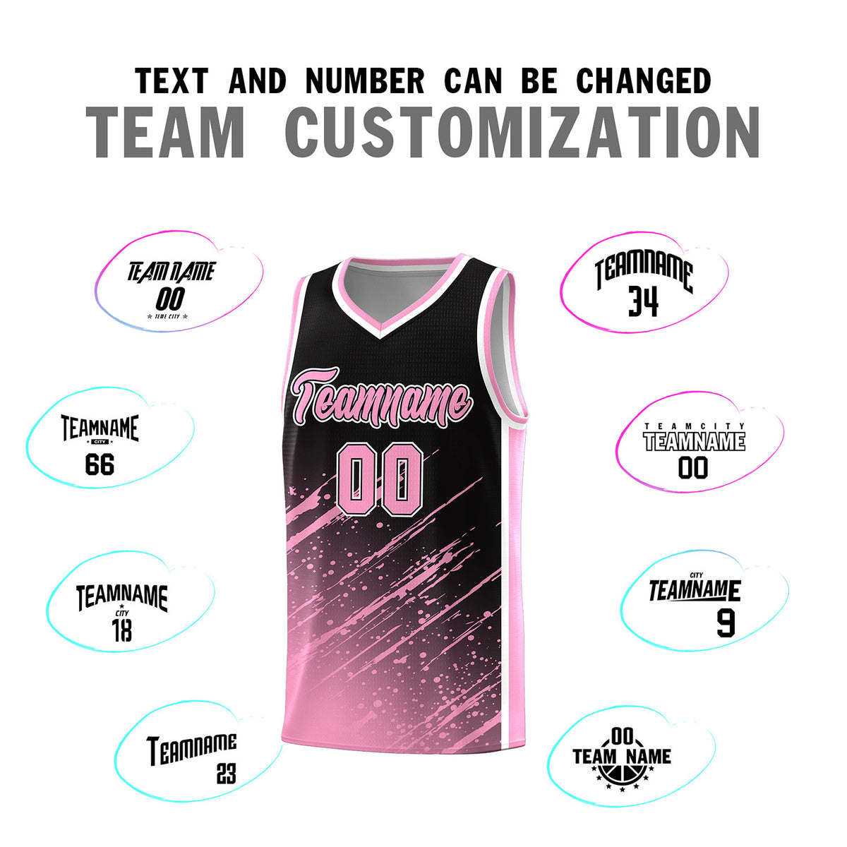Custom Black Basketball Kits With Light Pink Paint Graffiti
