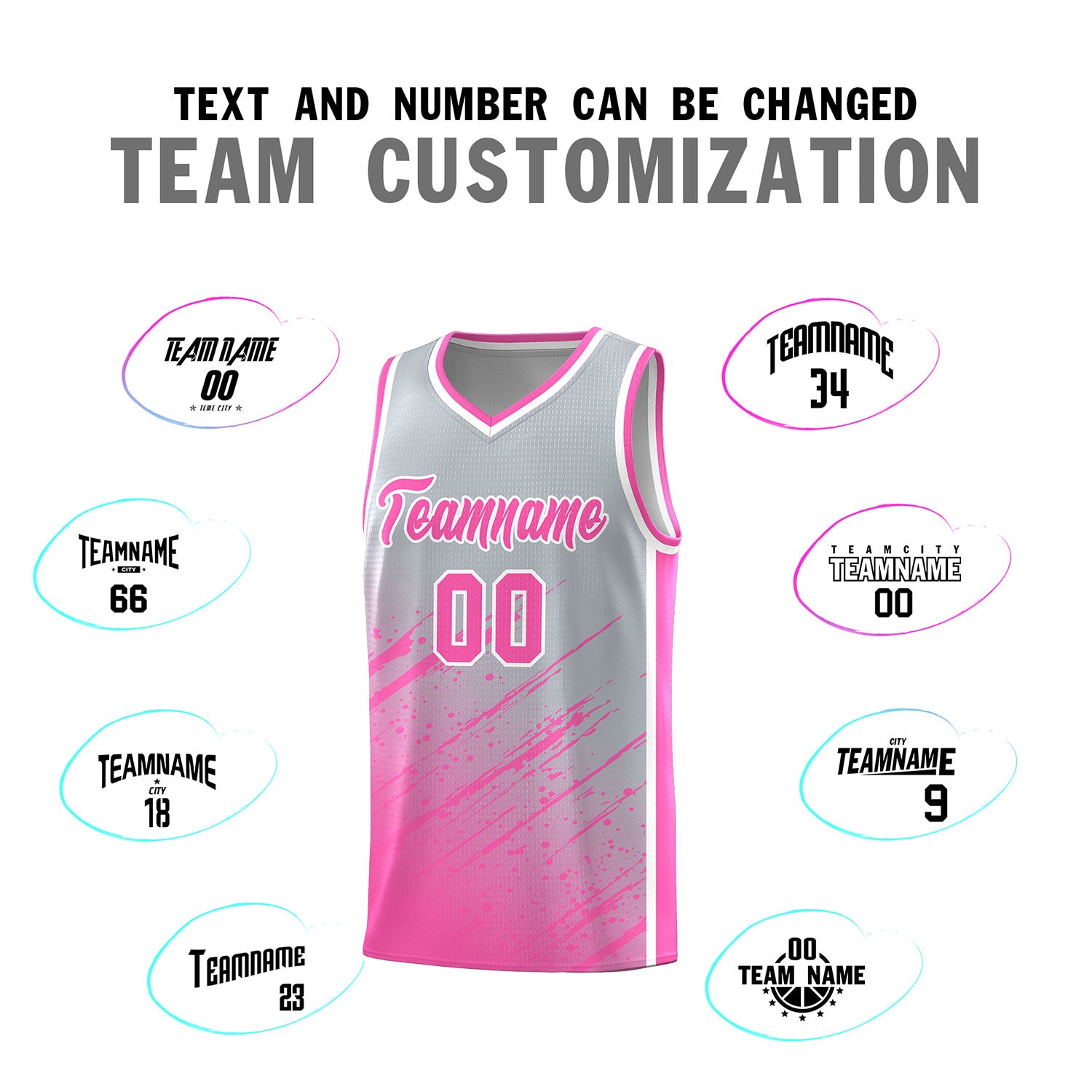 Custom Gray Basketball Kits With Pink Paint Graffiti
