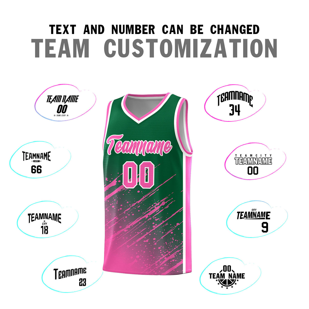 Custom Kelly Green Basketball Kits With Pink Paint Graffiti