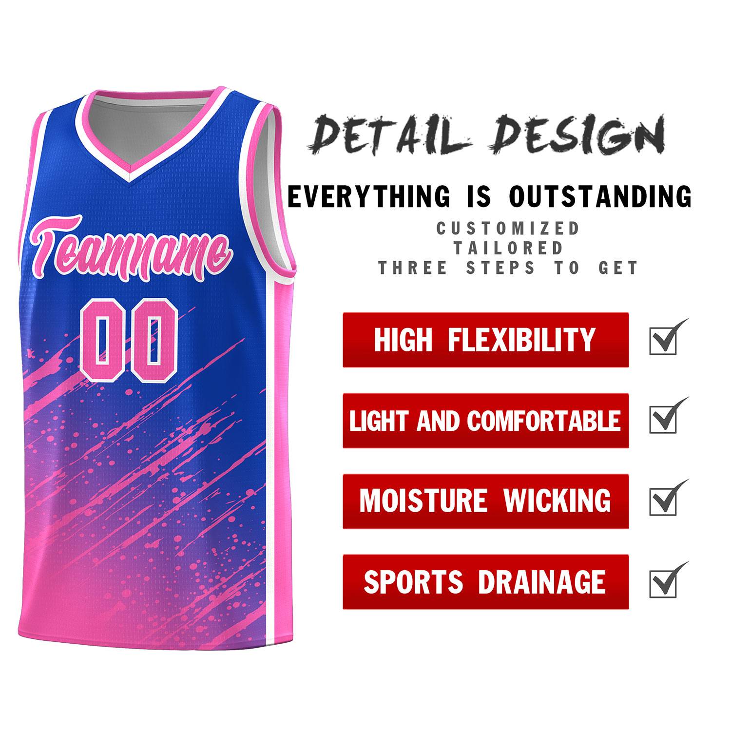 Custom Royal Basketball Kits With Pink Paint Graffiti