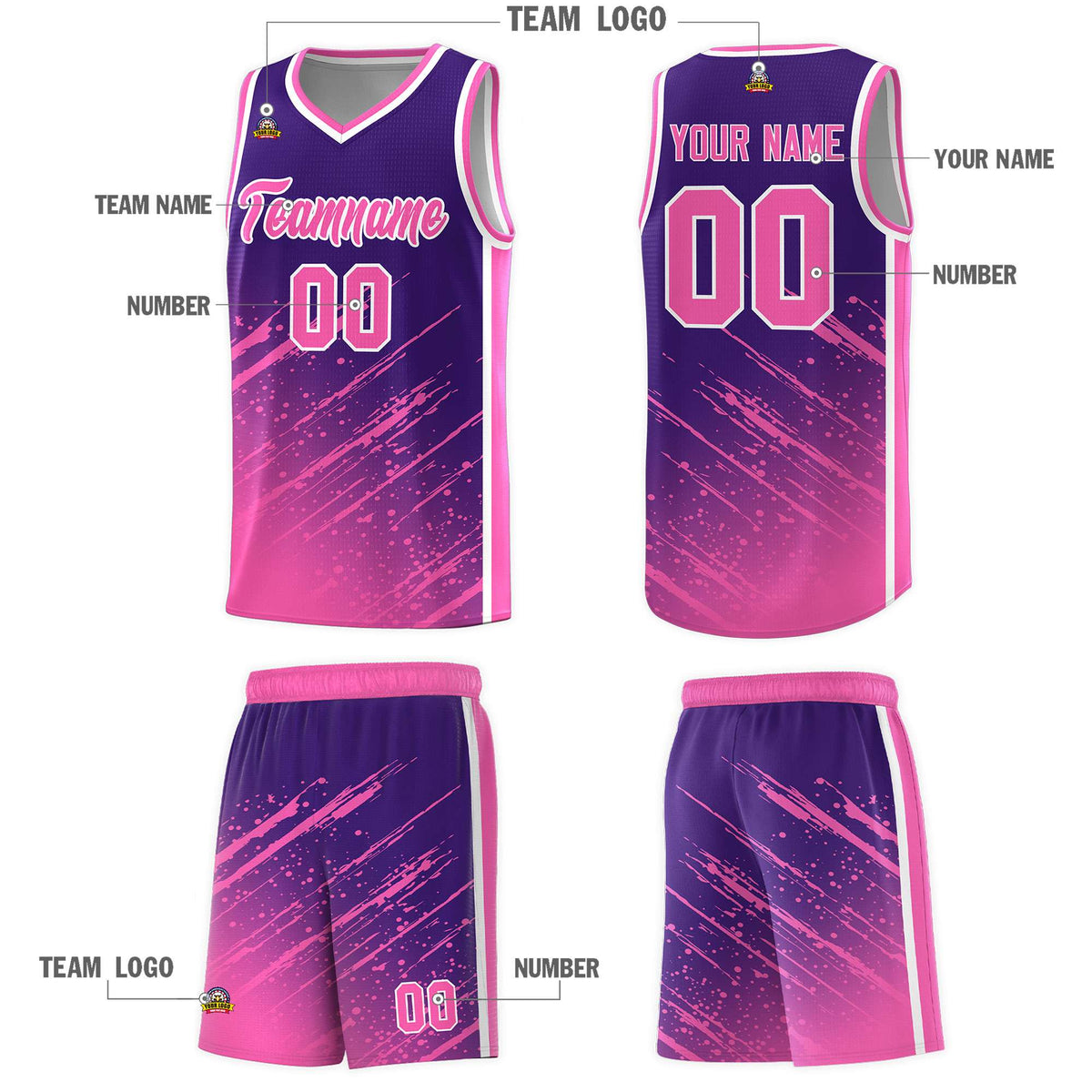 Custom Purple Basketball Kits With Pink Paint Graffiti