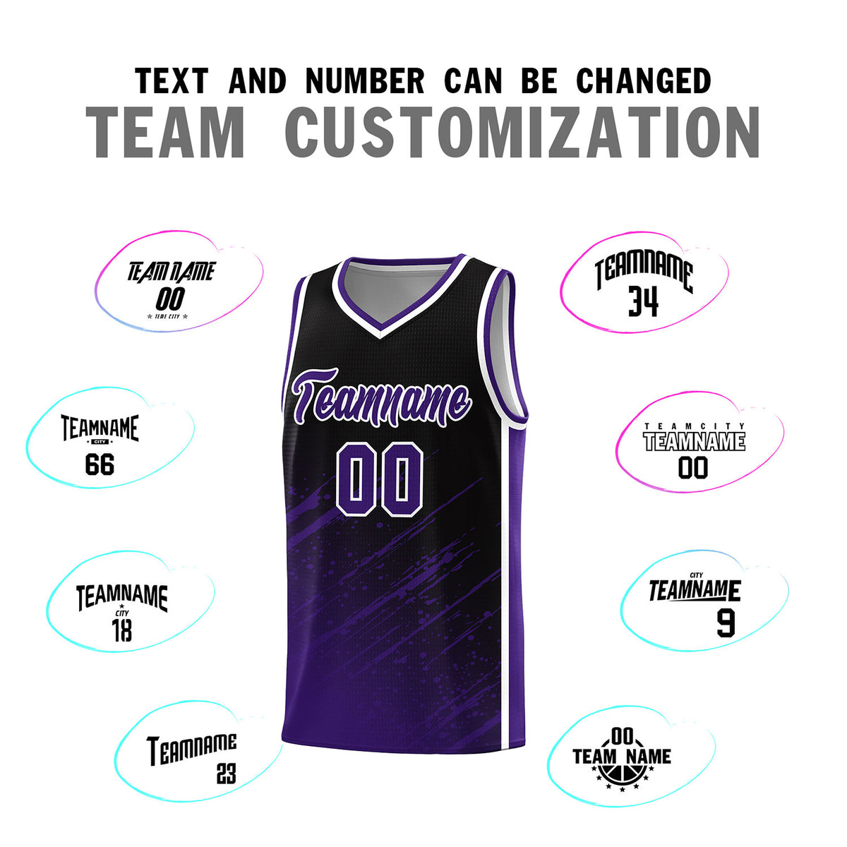 Custom Black Basketball Kits With Purple Paint Graffiti
