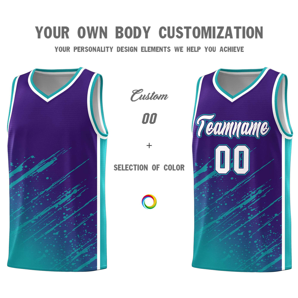 Custom Purple Basketball Kits With Aqua Paint Graffiti