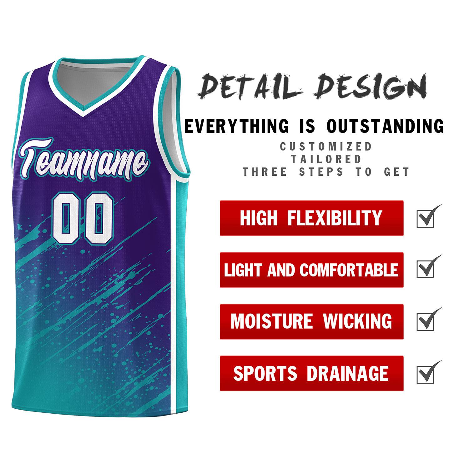 Custom Purple Basketball Kits With Aqua Paint Graffiti