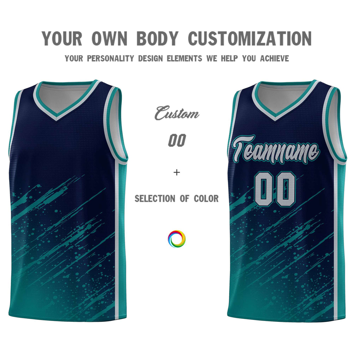 Custom Navy Basketball Kits With Aqua Paint Graffiti