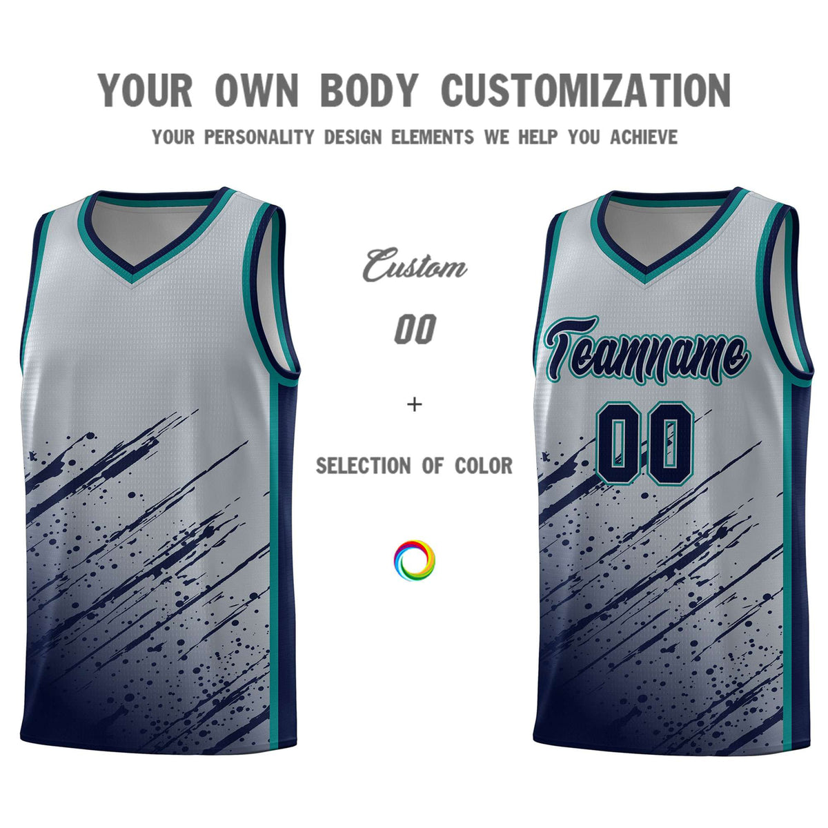 Custom Gray Basketball Kits With Navy Paint Graffiti