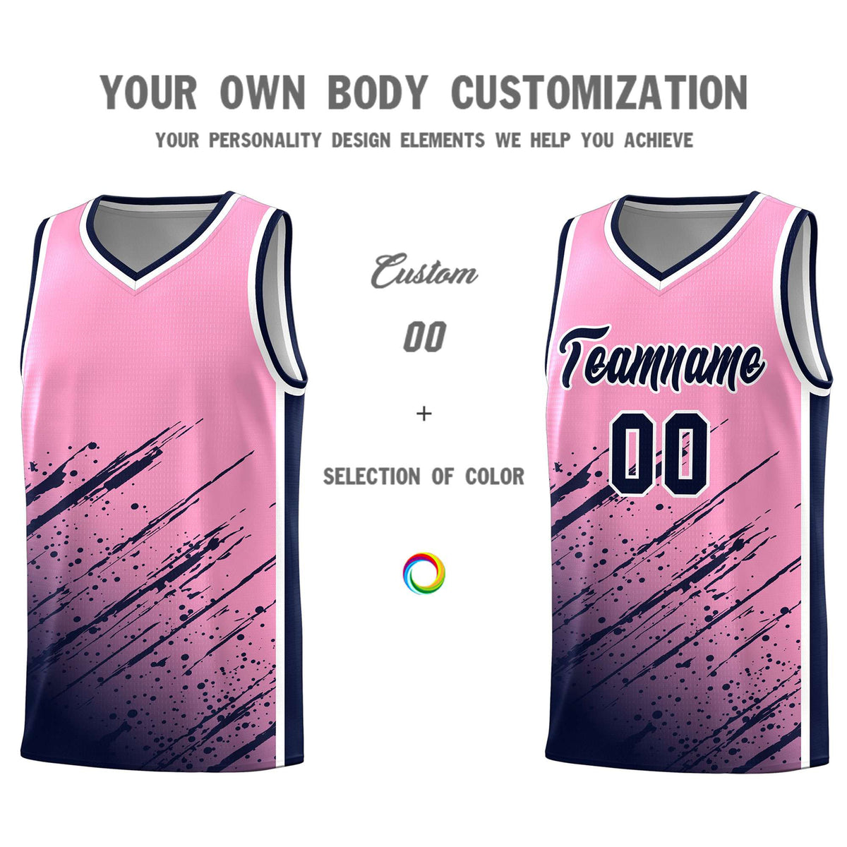 Custom Light Pink Basketball Kits With Navy Paint Graffiti