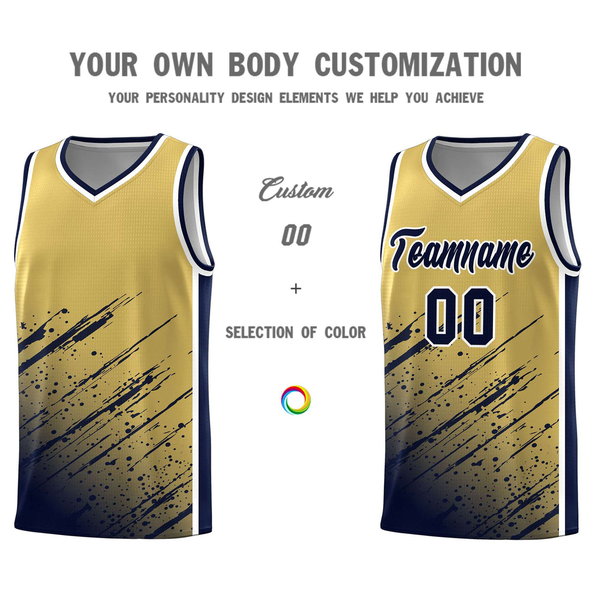Custom Khaki Basketball Kits With Navy Paint Graffiti