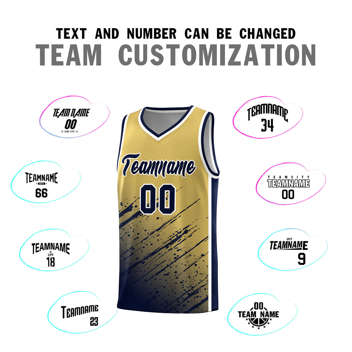 Custom Khaki Basketball Kits With Navy Paint Graffiti