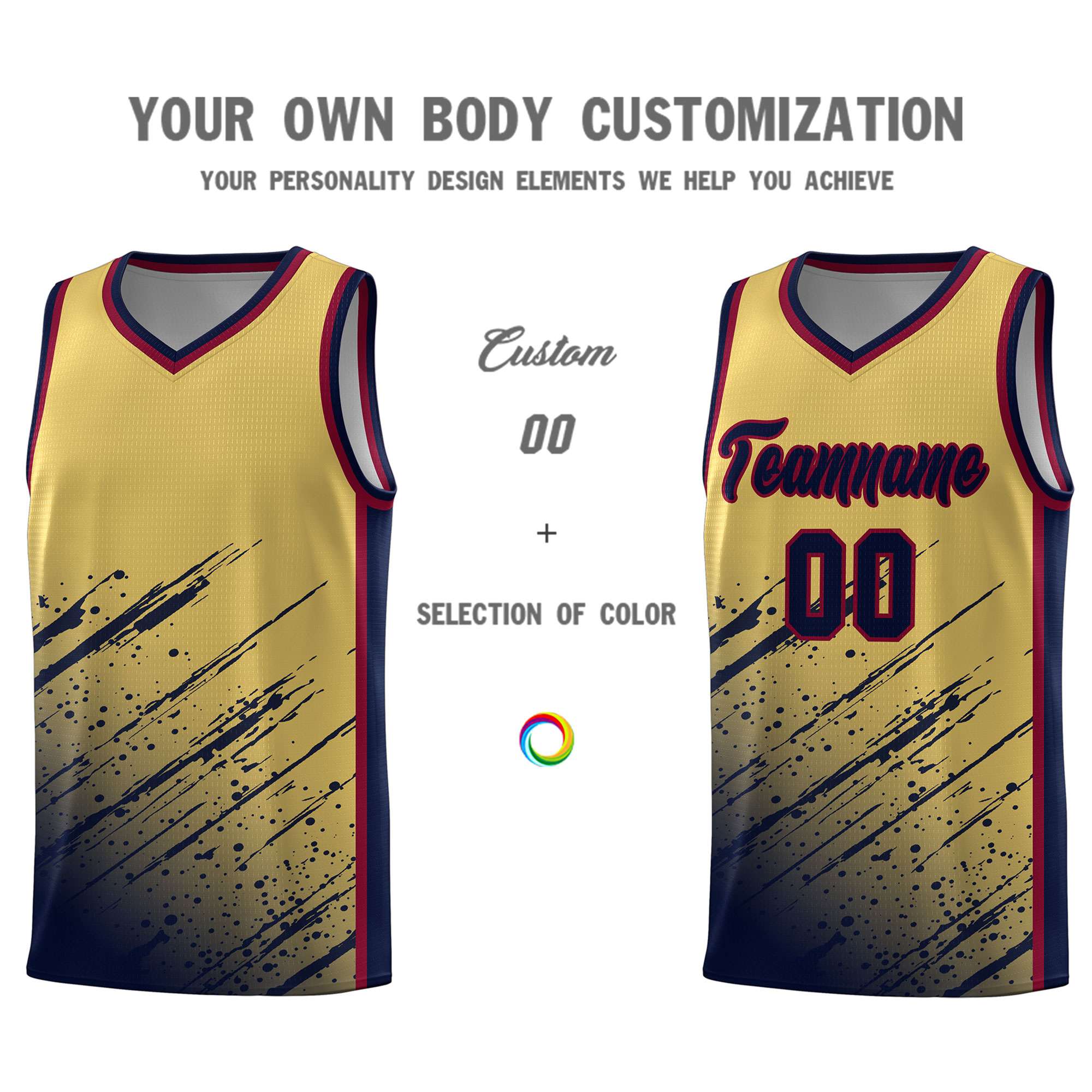 Custom Khaki Basketball Kits With Navy Paint Graffiti