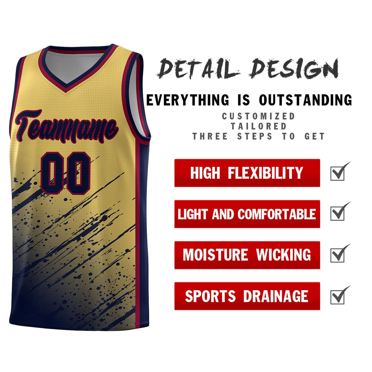 Custom Khaki Basketball Kits With Navy Paint Graffiti