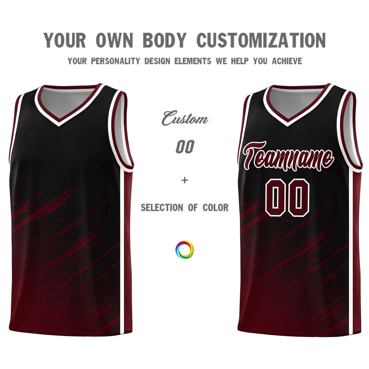 Custom Black Basketball Kits With Crimson Paint Graffiti