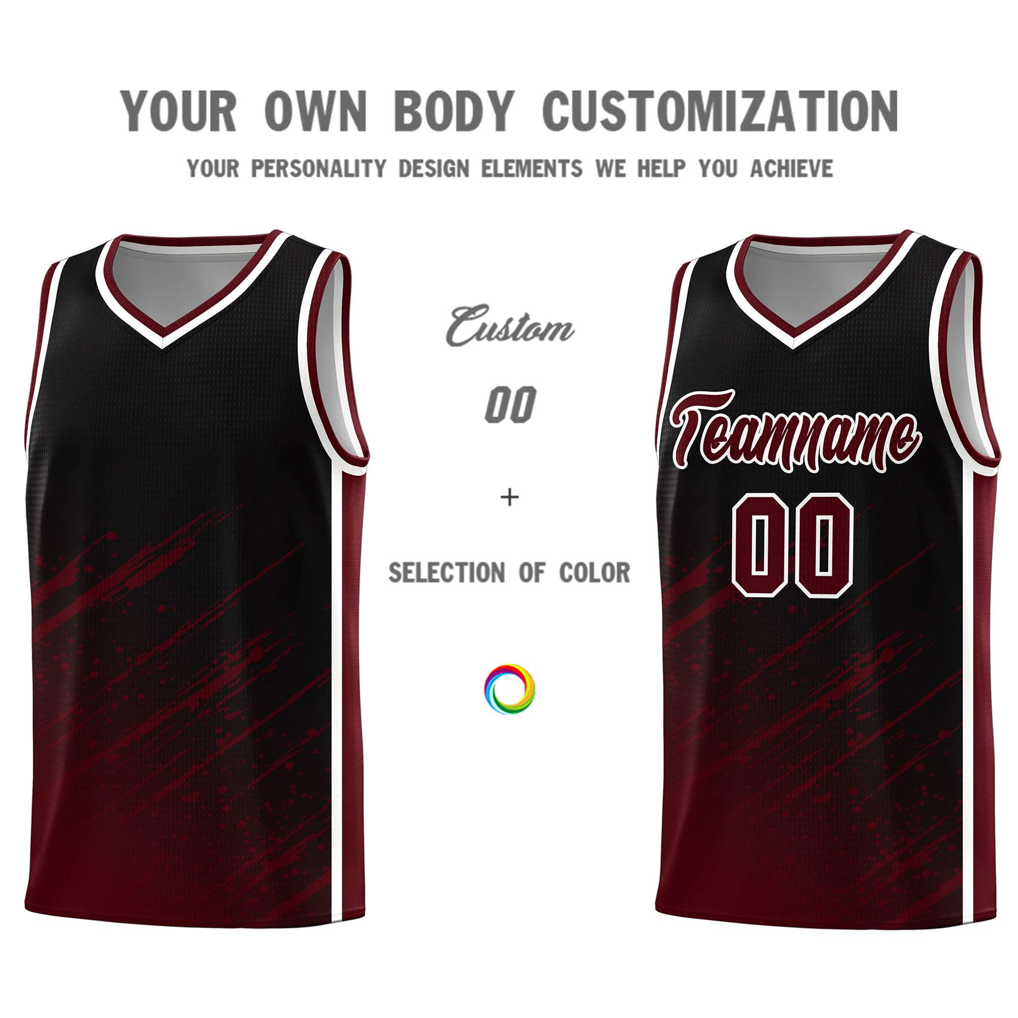 Custom Black Basketball Kits With Crimson Paint Graffiti
