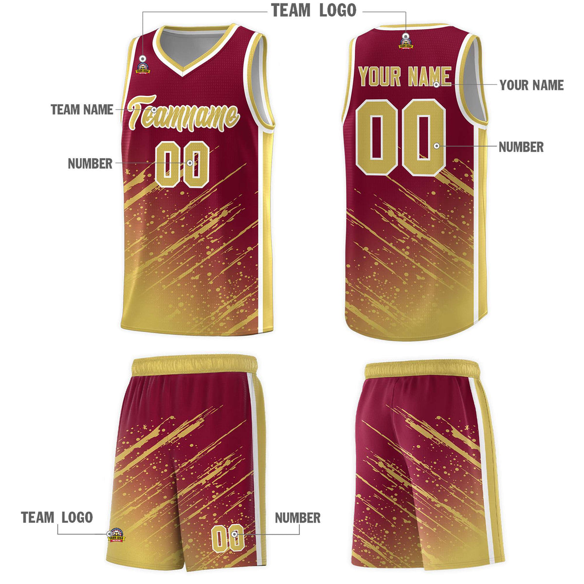 Custom Crimson Basketball Kits With Khaki Paint Graffiti