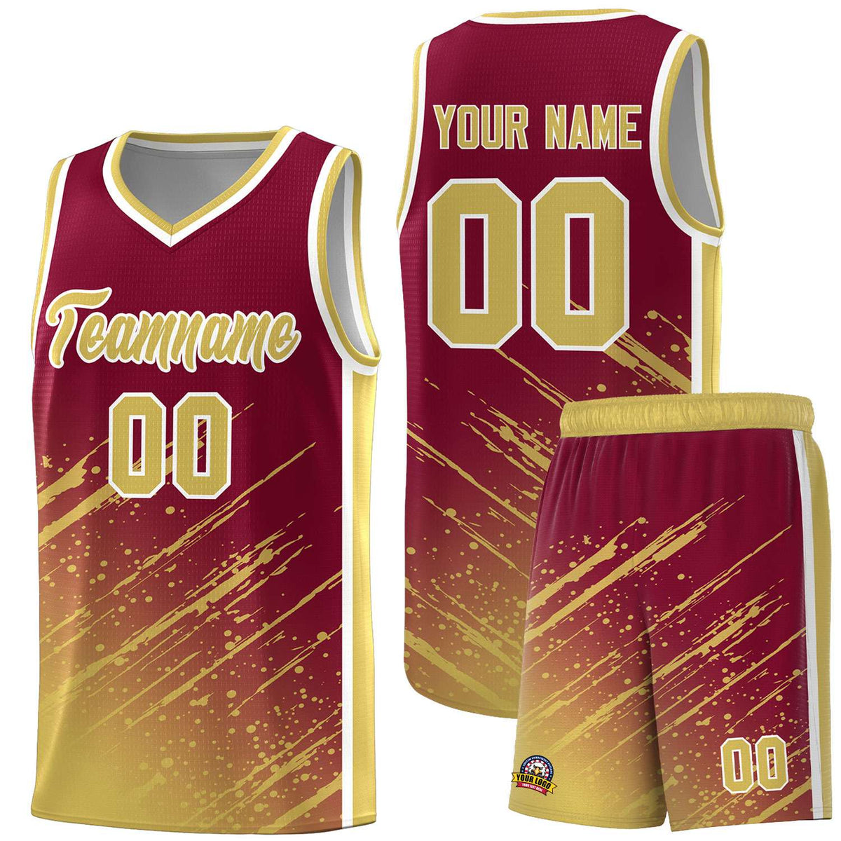 Custom Crimson Basketball Kits With Khaki Paint Graffiti