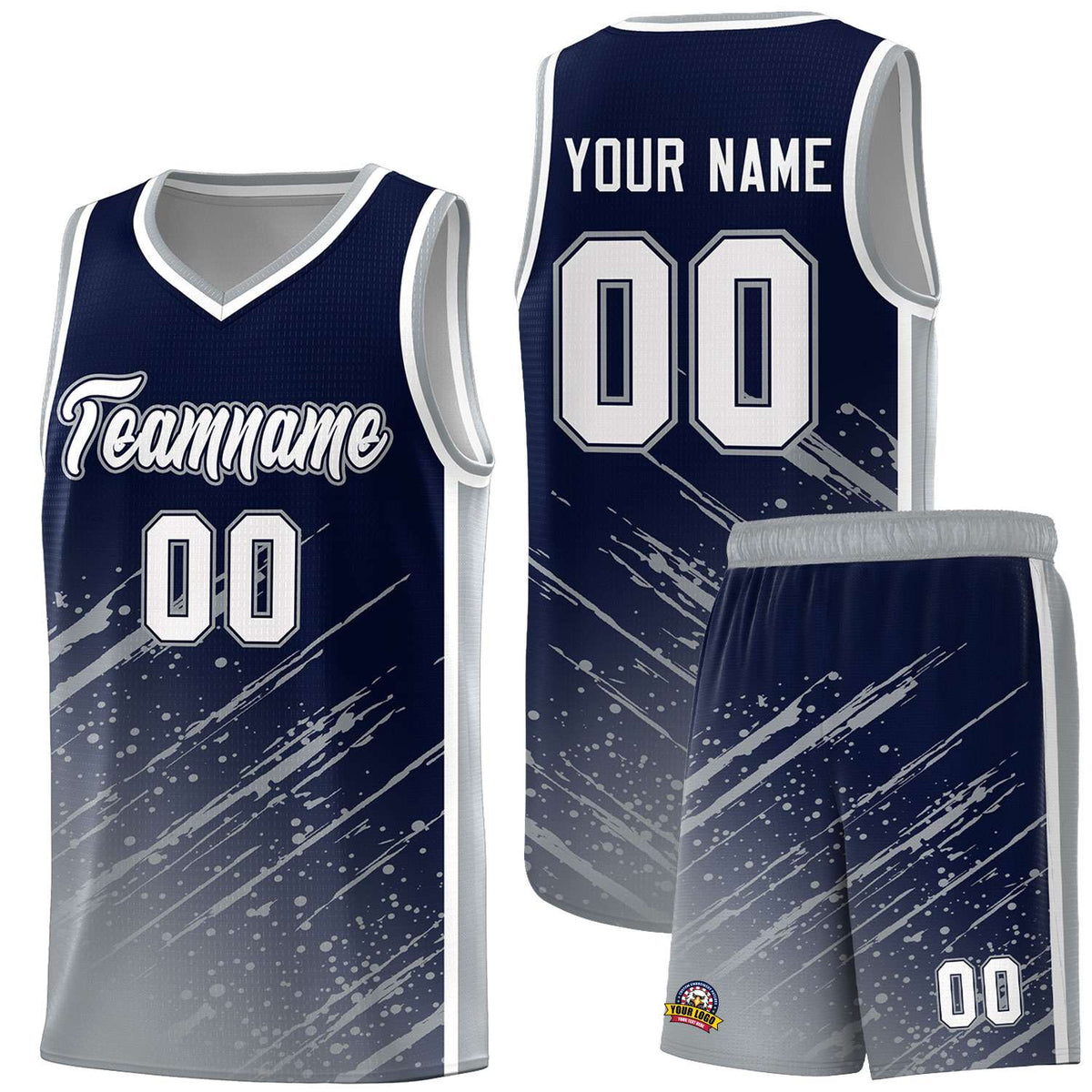 Custom Navy Basketball Kits With Gray Paint Graffiti