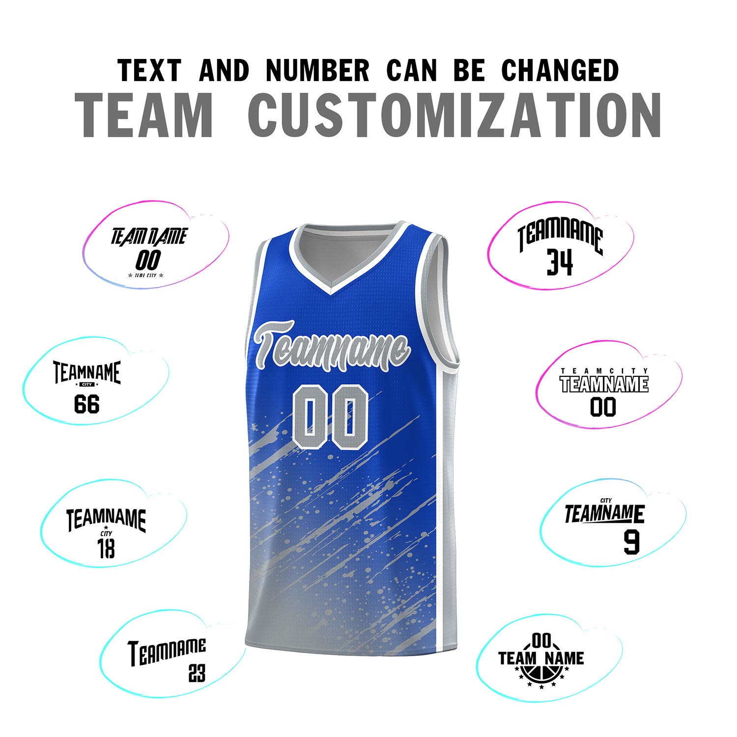 Custom Royal Basketball Kits With Gray Paint Graffiti
