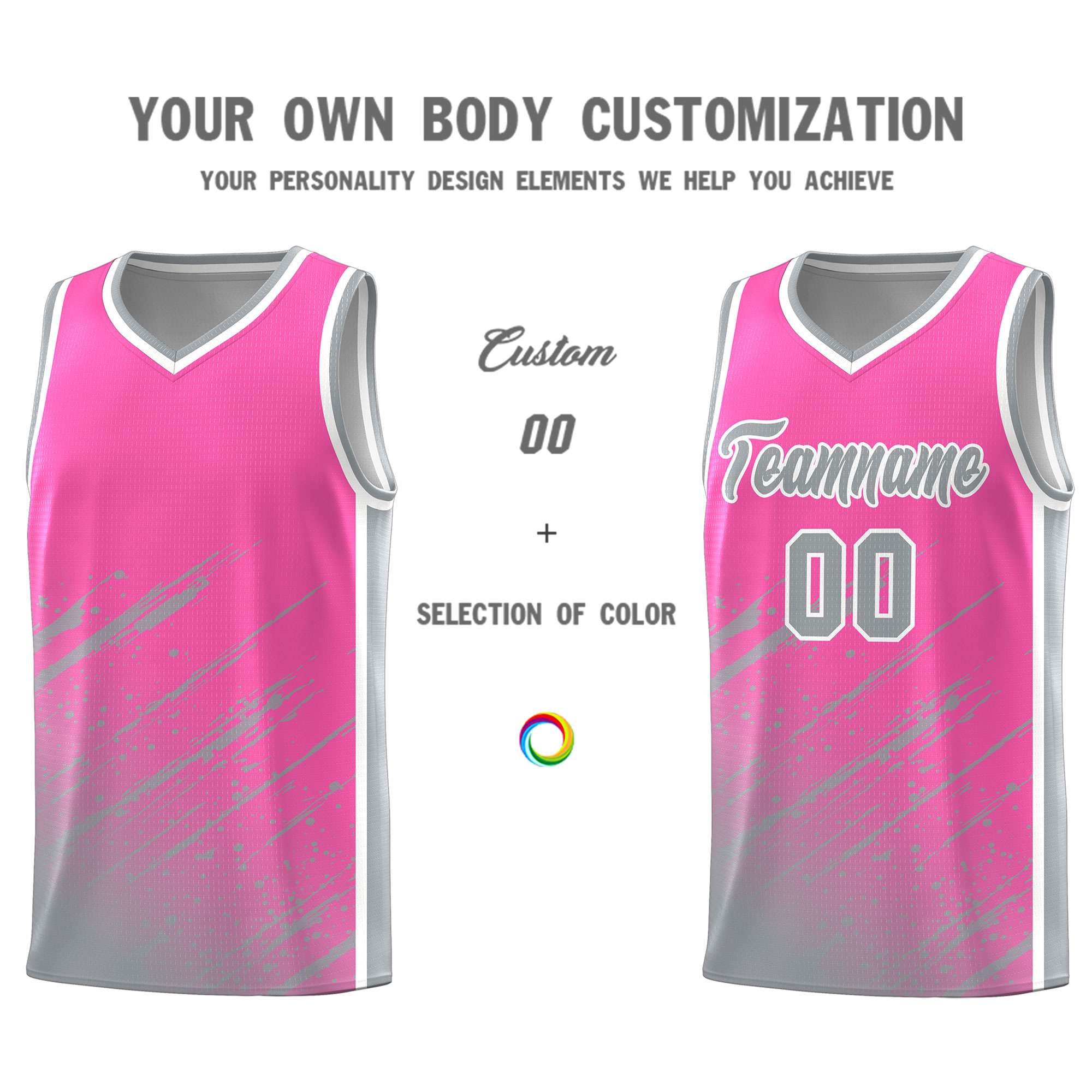 Custom Pink Basketball Kits With Gray Paint Graffiti