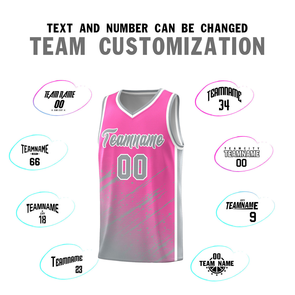 Custom Pink Basketball Kits With Gray Paint Graffiti