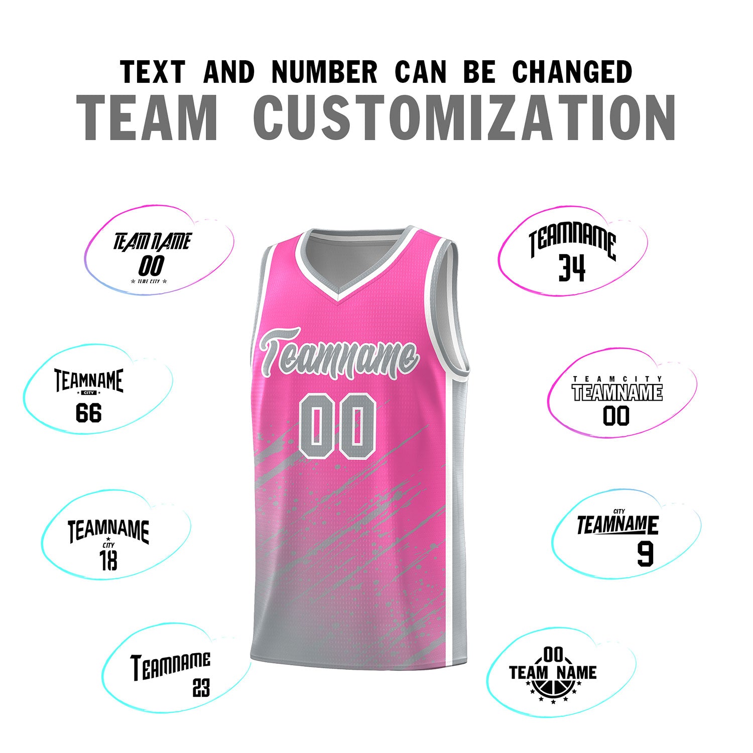 Custom Pink Basketball Kits With Gray Paint Graffiti