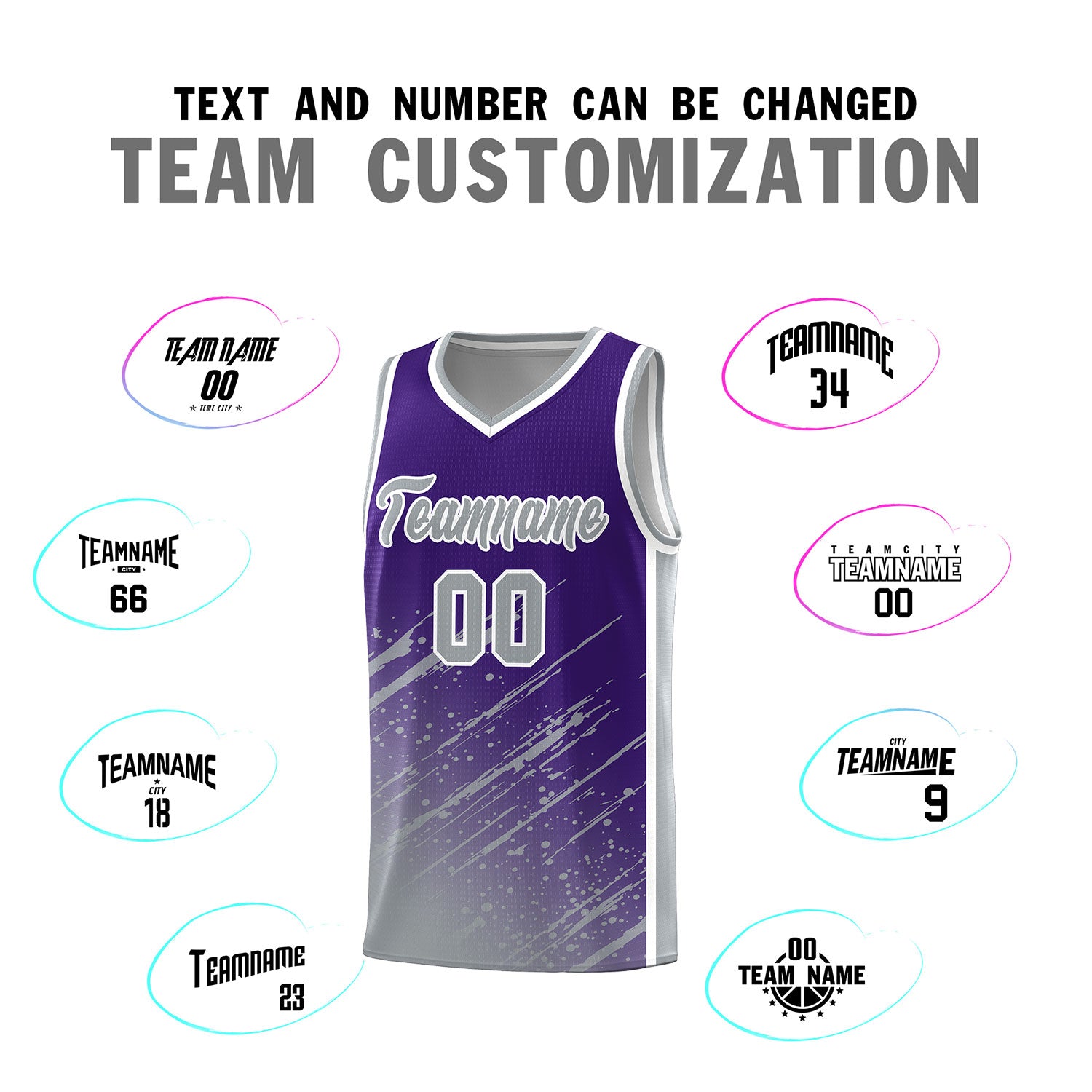 Custom Purple Basketball Kits With Gray Paint Graffiti