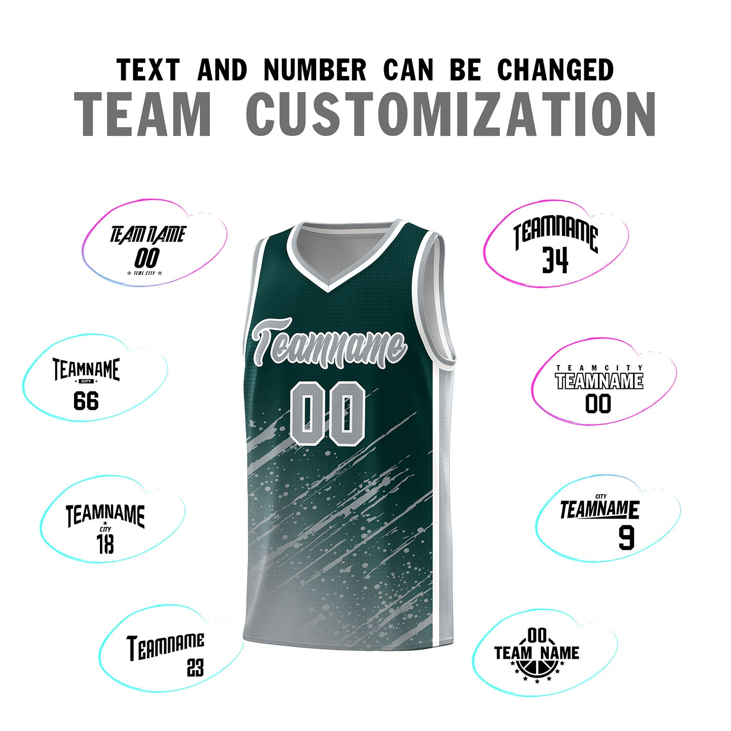 Custom Midnight Green Basketball Kits With Gray Paint Graffiti