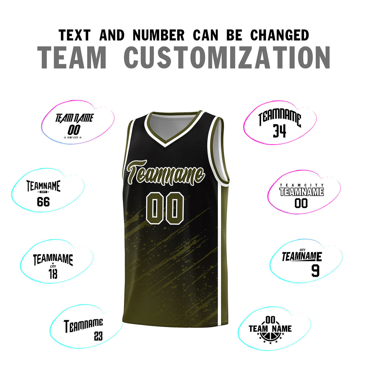 Custom Black Basketball Kits With Olive Paint Graffiti