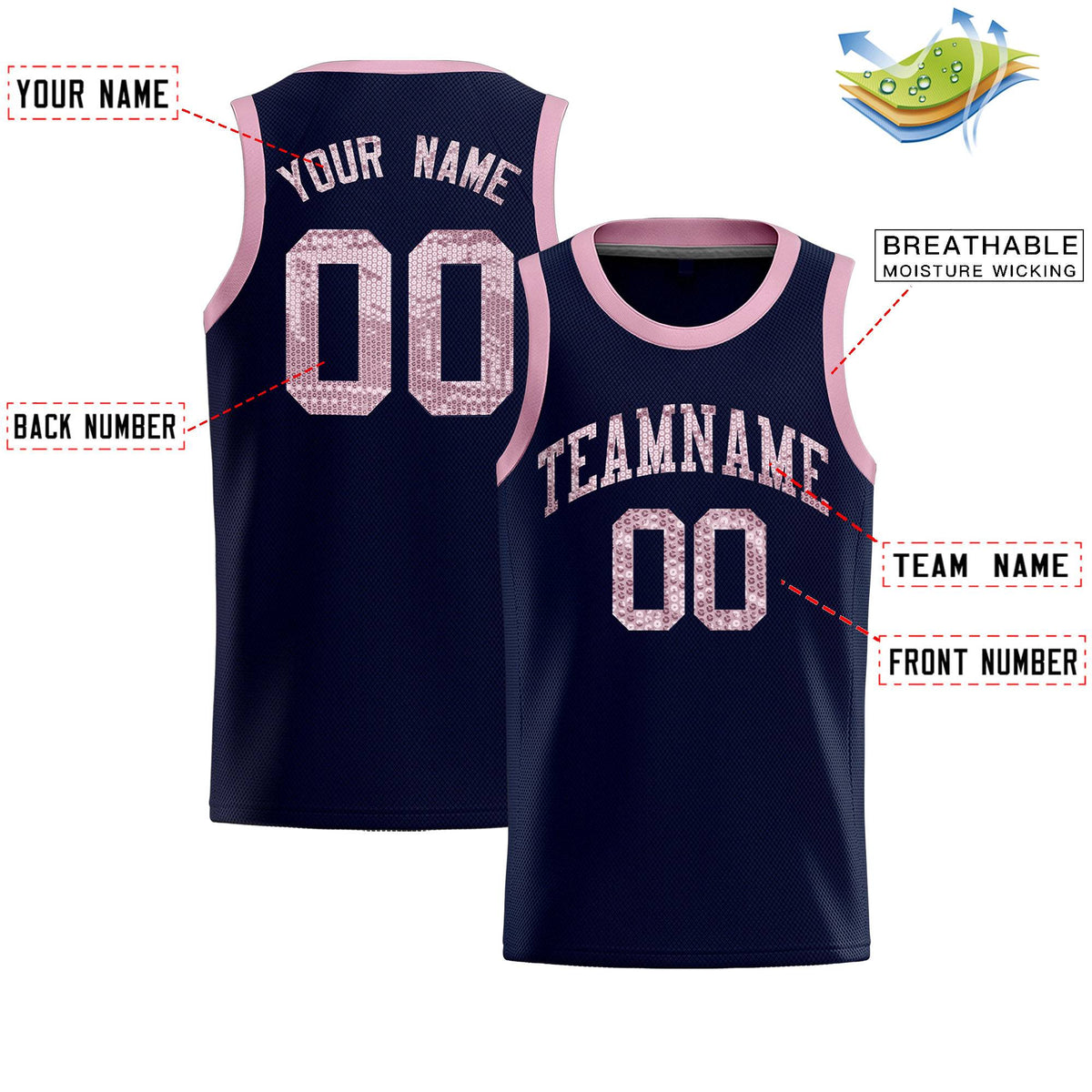 Custom Navy Sequined Tops Athletic Basketball Jersey