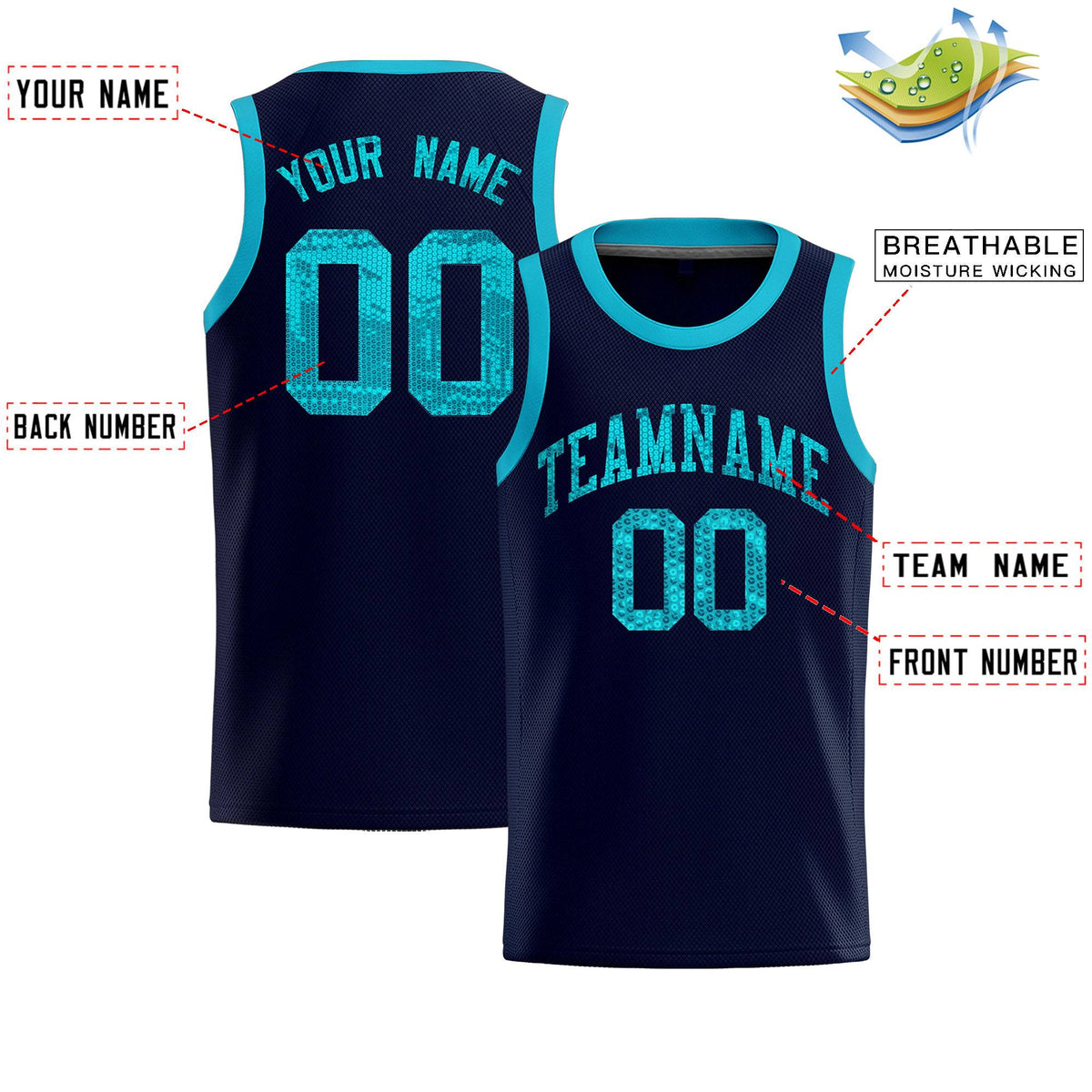 Custom Navy Sequined Tops Athletic Basketball Jersey