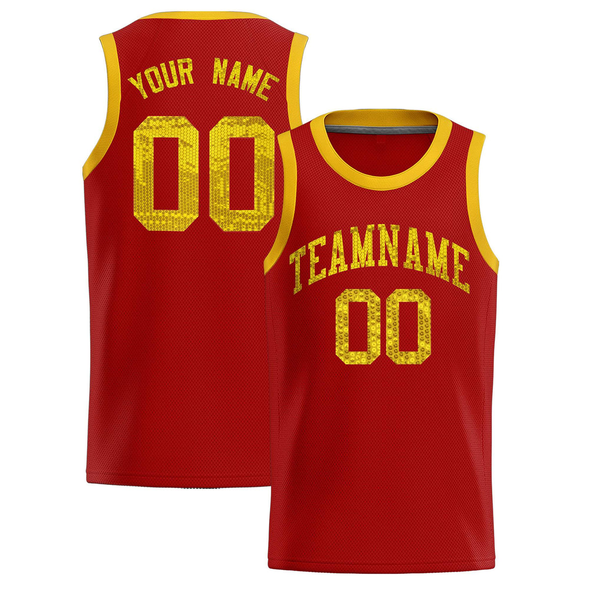 Custom Red Sequined Tops Athletic Basketball Jersey
