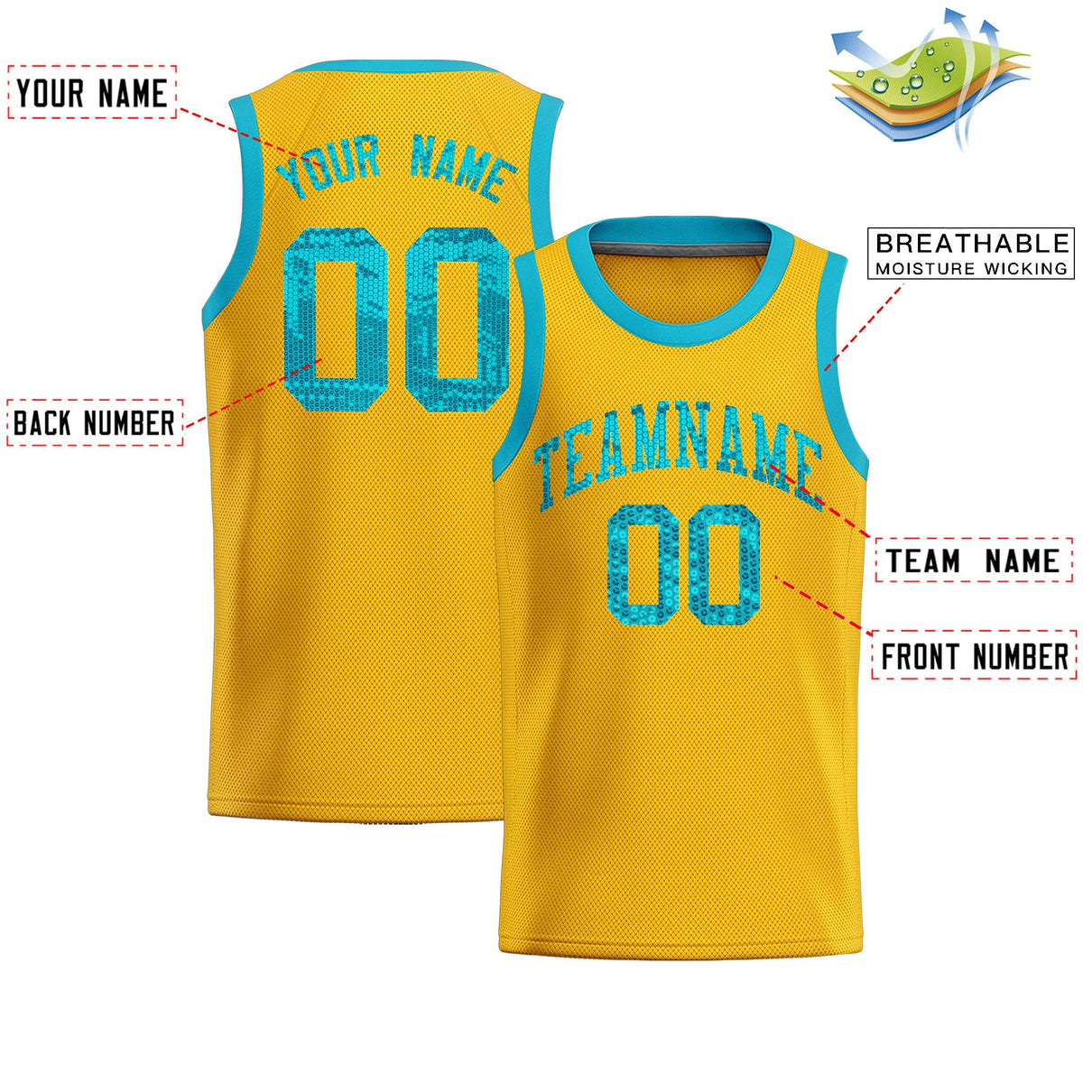 Custom Gold Sequined Tops Athletic Basketball Jersey