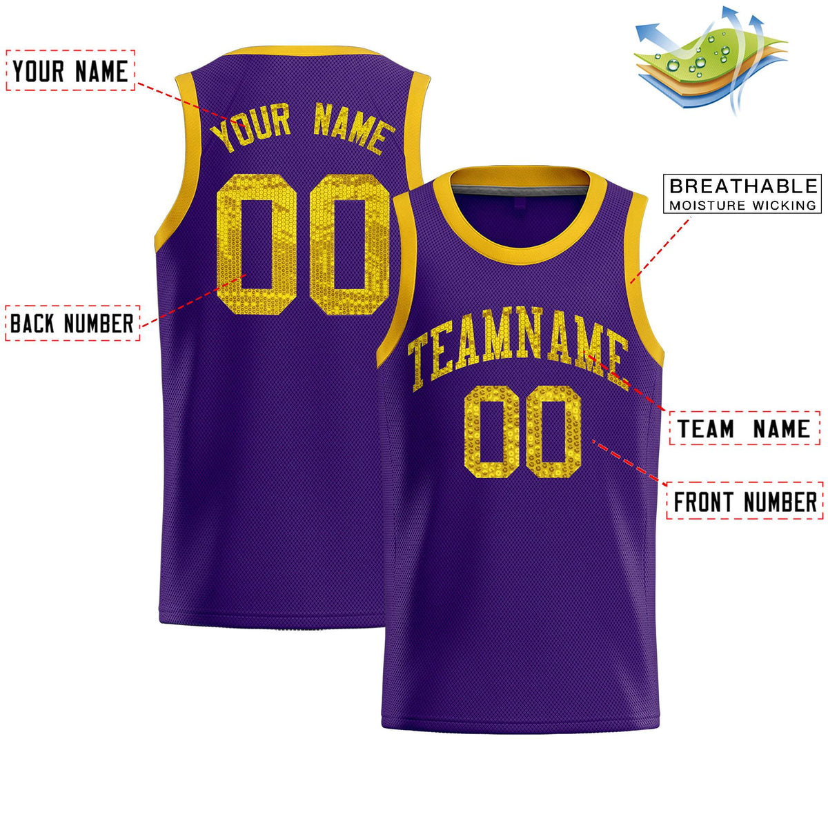 Custom Purple Sequined Tops Athletic Basketball Jersey