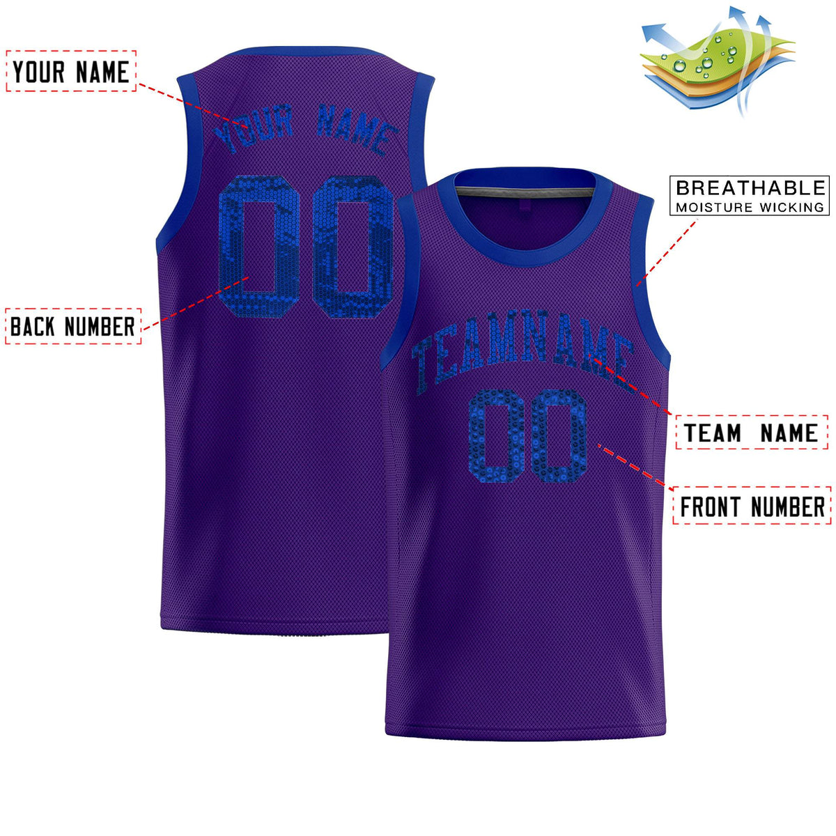 Custom Purple Sequined Tops Athletic Basketball Jersey