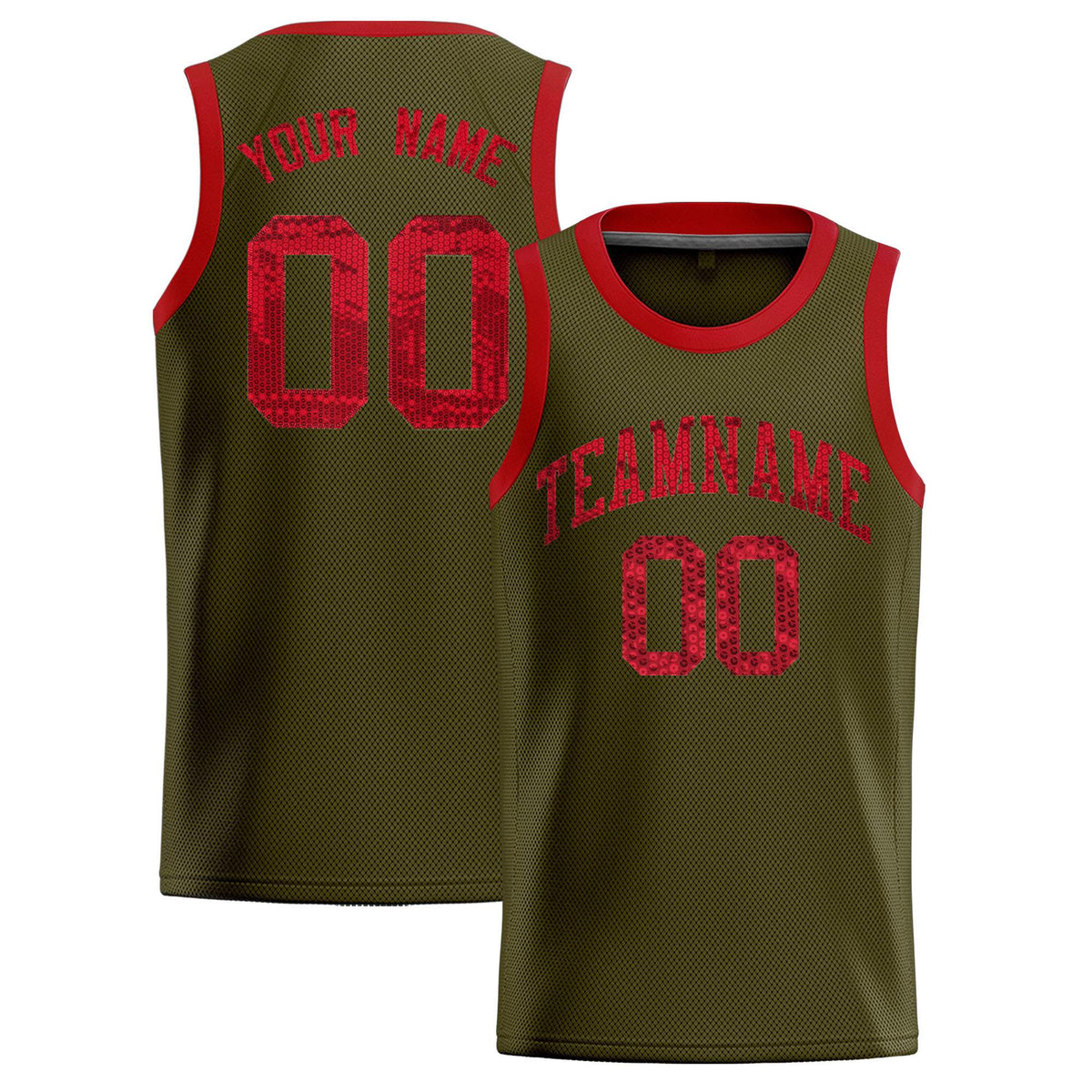 Custom Olive Sequined Tops Athletic Basketball Jersey