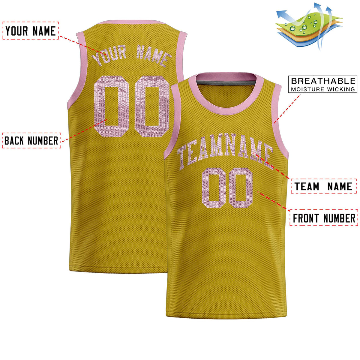 Custom Old Gold Sequined Tops Athletic Basketball Jersey