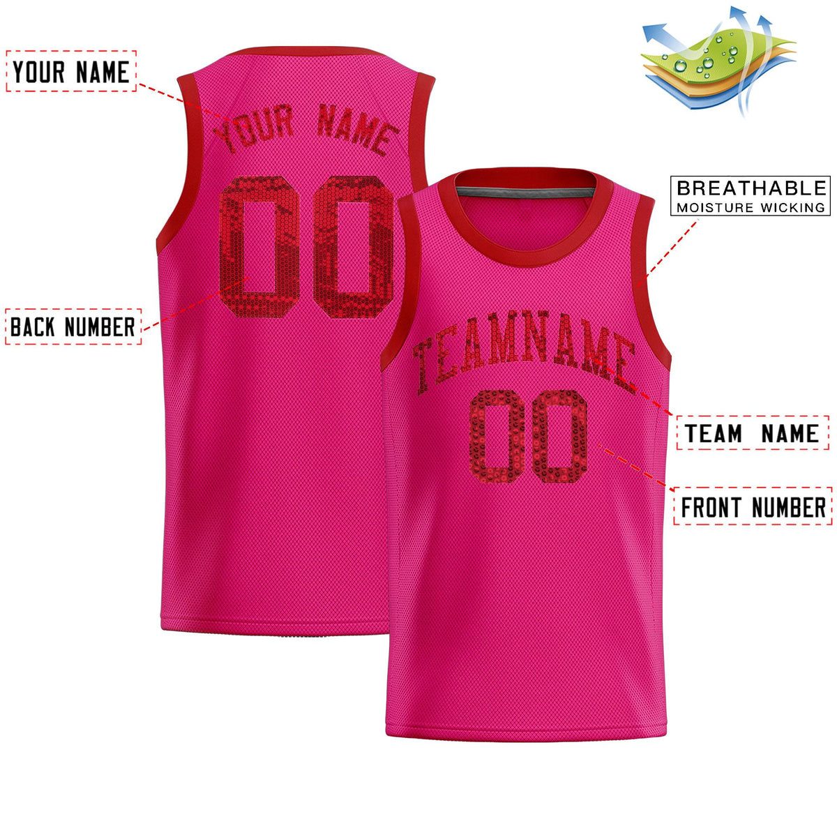 Custom Pink Sequined Tops Athletic Basketball Jersey