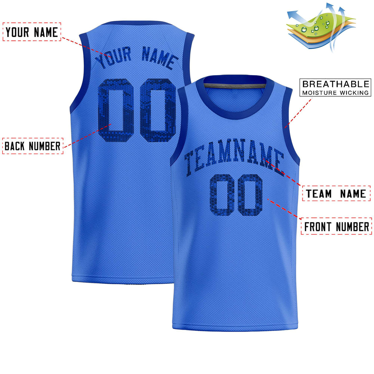 Custom Powder Blue Sequined Tops Athletic Basketball Jersey