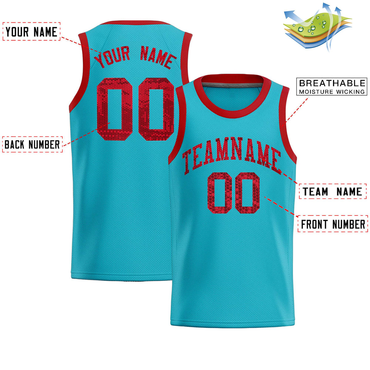 Custom Sky Blue Sequined Tops Athletic Basketball Jersey