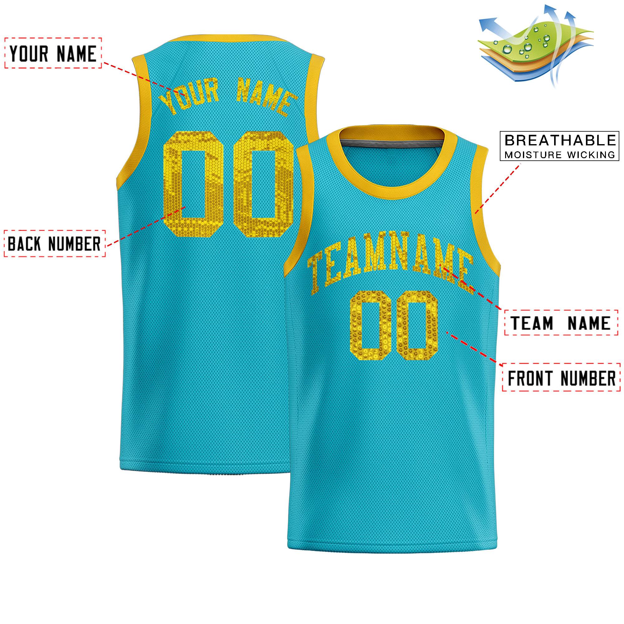 Custom Sky Blue Sequined Tops Athletic Basketball Jersey