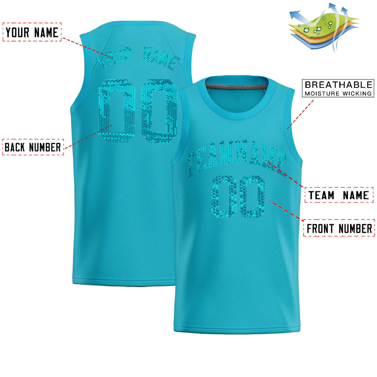 Custom Sky Blue Sequined Tops Athletic Basketball Jersey