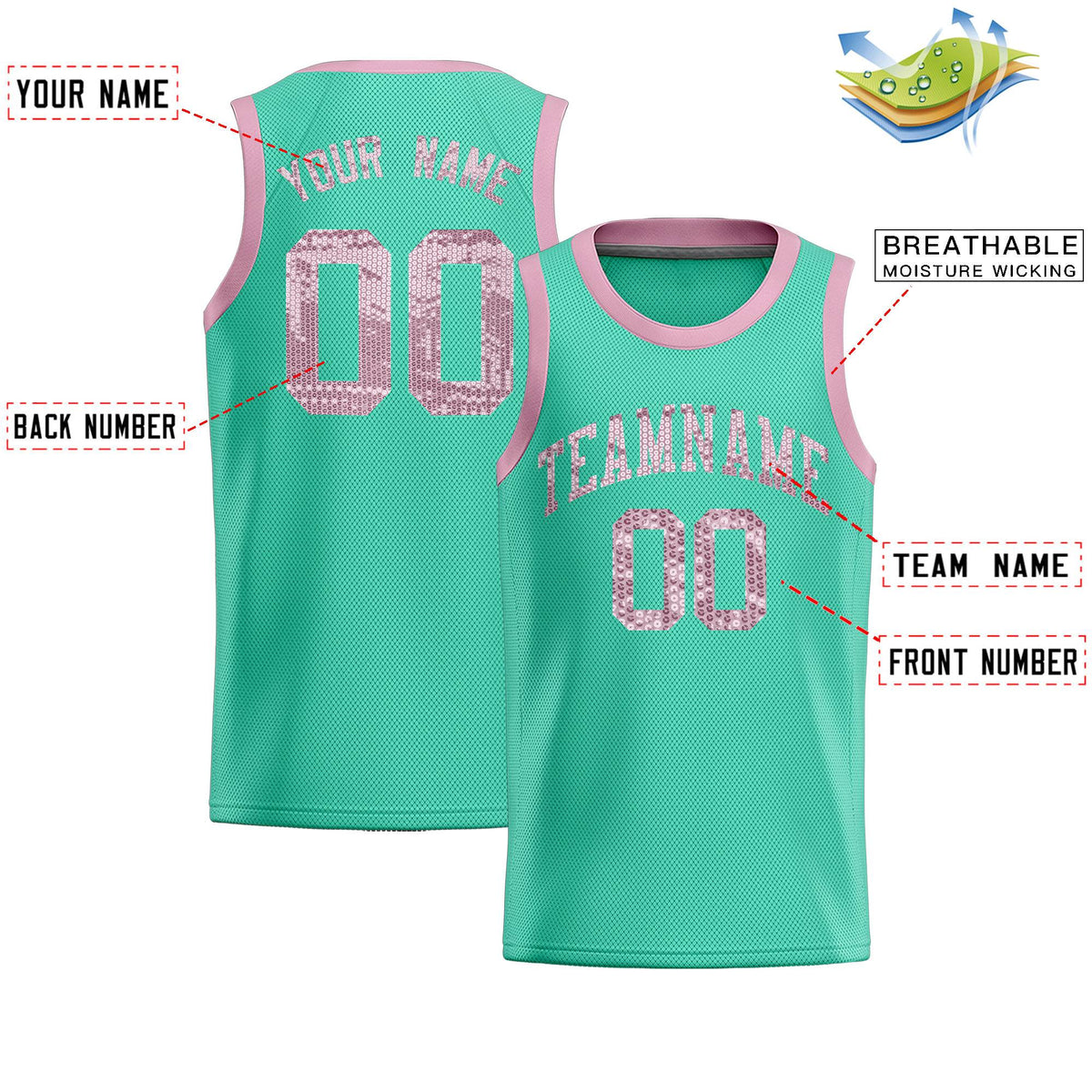 Custom Bright Green Sequined Tops Athletic Basketball Jersey