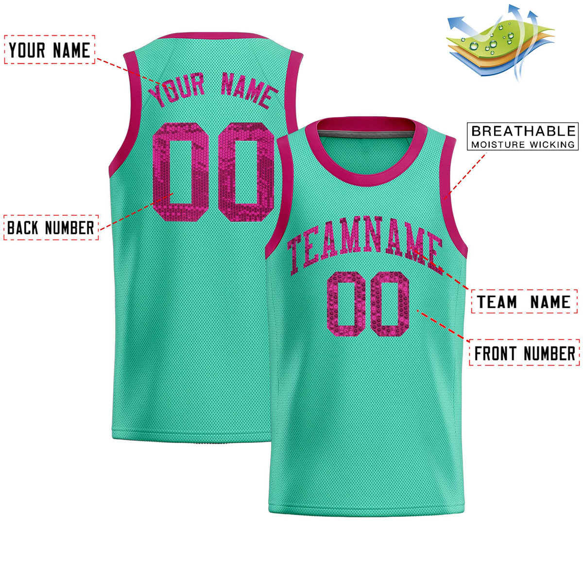 Custom Bright Green Sequined Tops Athletic Basketball Jersey