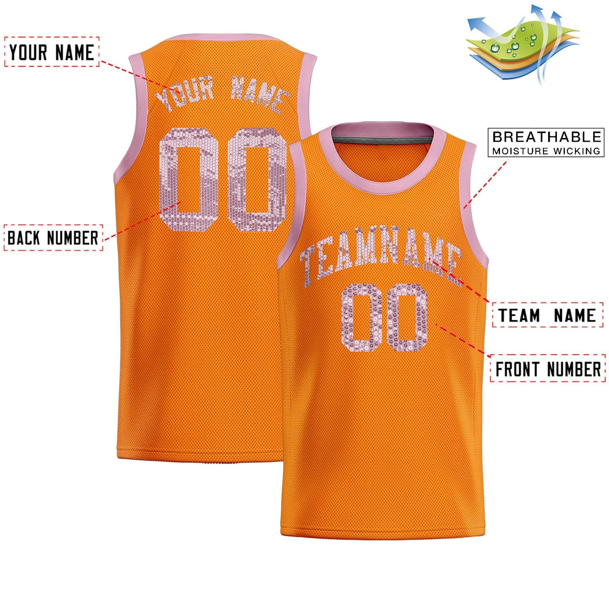 Custom Orange Sequined Tops Athletic Basketball Jersey