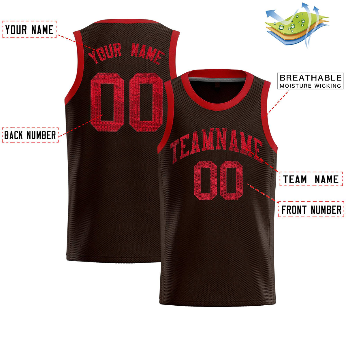 Custom Brown Sequined Tops Athletic Basketball Jersey