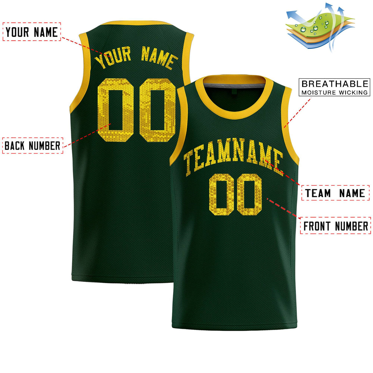 Custom Hunter Green Sequined Tops Athletic Basketball Jersey