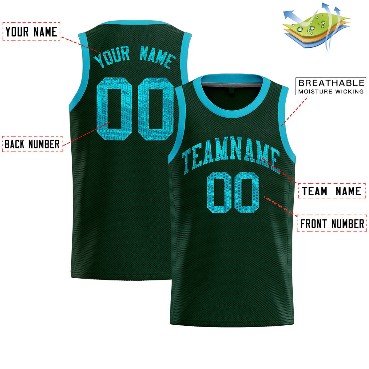 Custom Hunter Green Sequined Tops Athletic Basketball Jersey