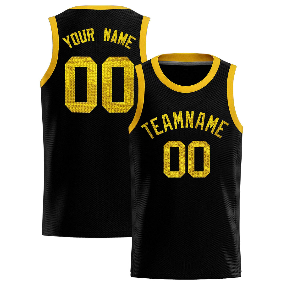 Custom Black Sequined Tops Athletic Basketball Jersey