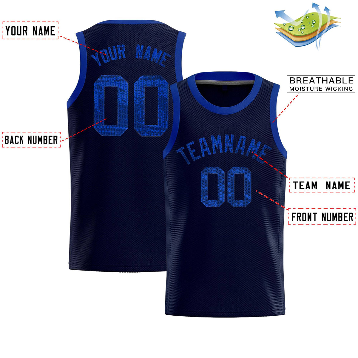 Custom Navy Sequined Tops Athletic Basketball Jersey