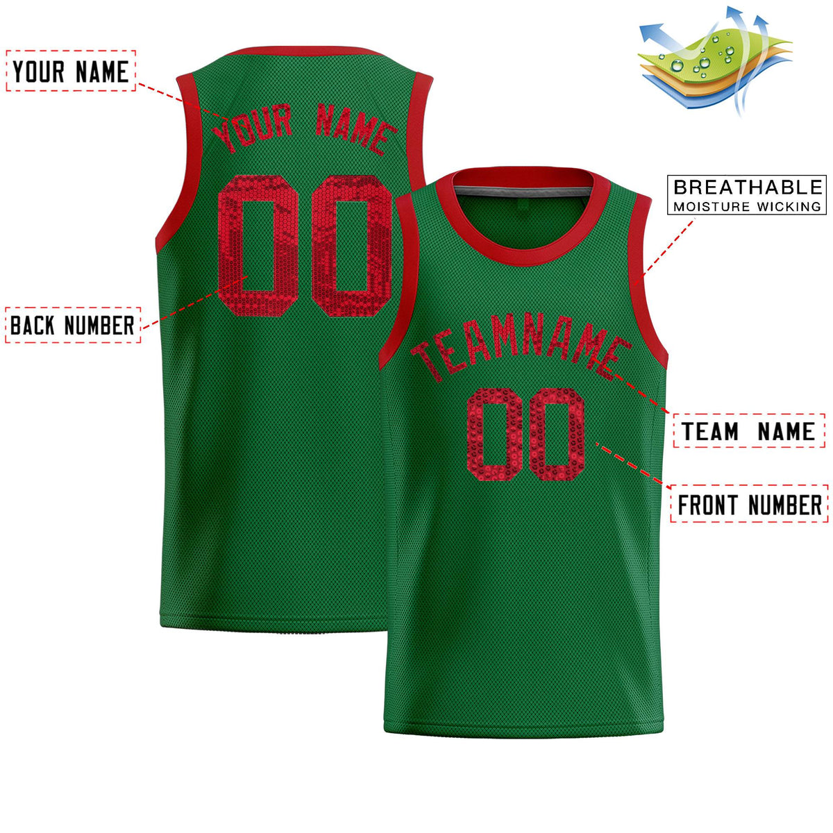 Custom Kelly Green Sequined Tops Athletic Basketball Jersey